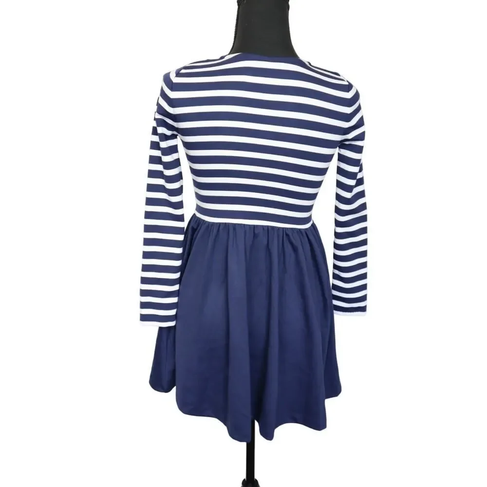 Polo Ralph Lauren Girls Navy And White Stripe Dress Size M(8-10)‎